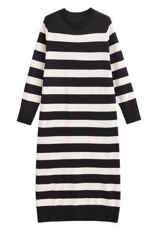 striped knit midi dress // black & white