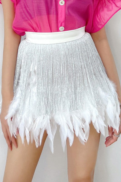 Waterfall Feather Skirt - White L
