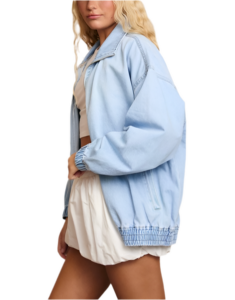 oversized denim bomber jacket / light wash