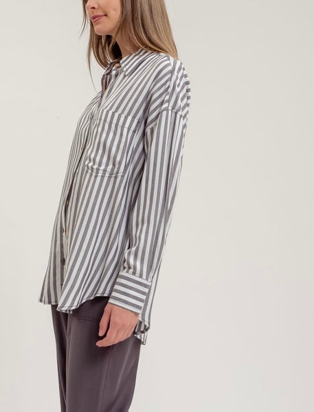 stripe collared button down shirt / charcoal