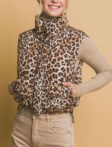 leopard puffer vest