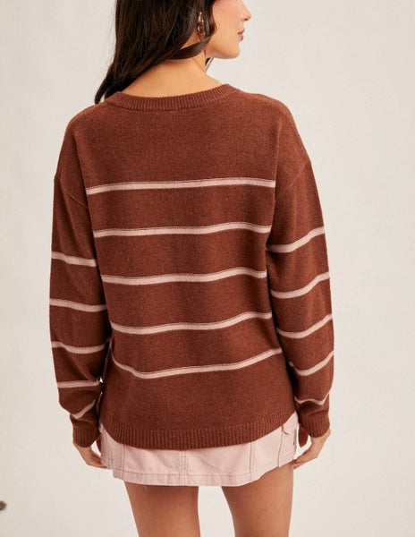 Kira stripe sweater/ mocha & blush
