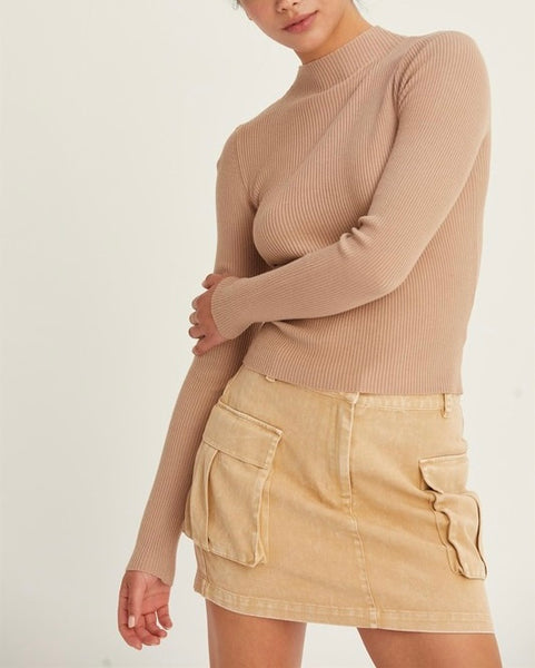 mock neck ribbed sweater // taupe