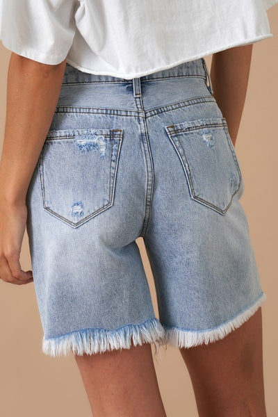 high rise bermuda short / light wash