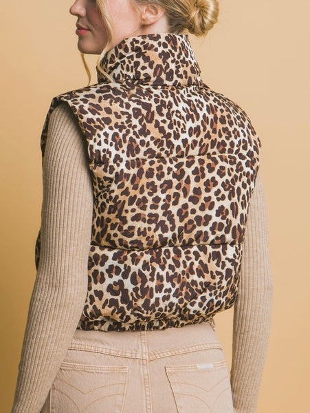 leopard puffer vest