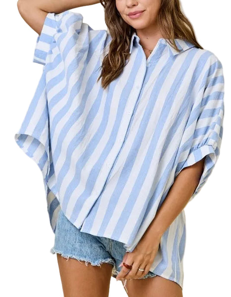 stripe button up top / light blue