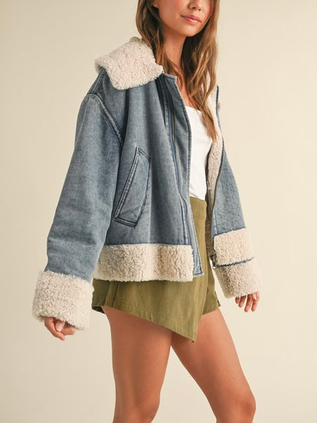 sherpa trim denim jacket