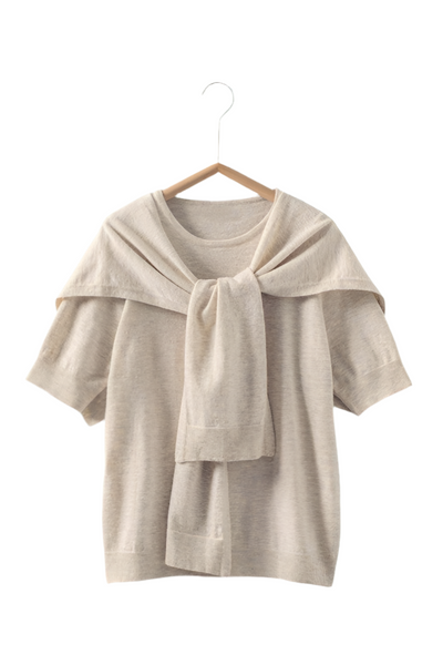 draped shoulder sweater / white melange