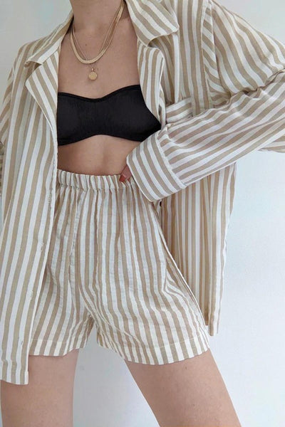 cambry stripe short set // khaki & white