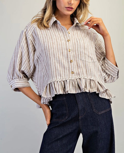 Clara ruffled hem shirt / coco stripe