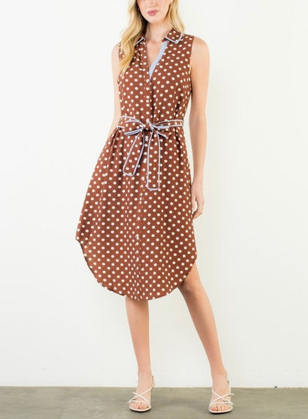 THML polka dot dress / brown
