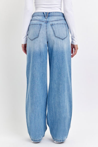 double pocket wide leg jean