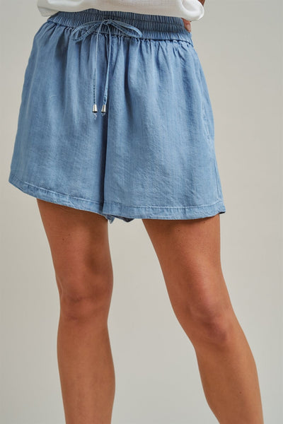 Sun Washed Chambray Shorts / light blue