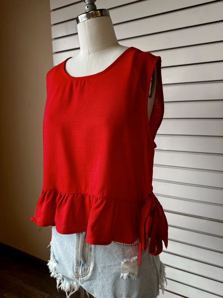 Madison linen tie top/ red