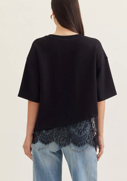 Addison Lace Hem Tee / Black