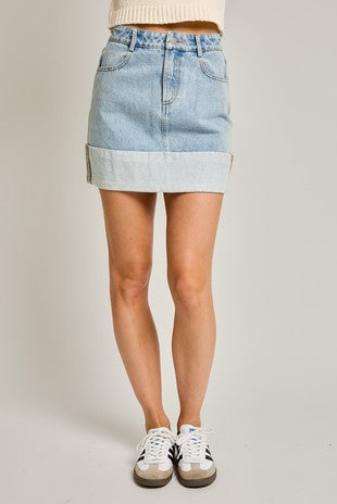 wide cuff denim mini skirt