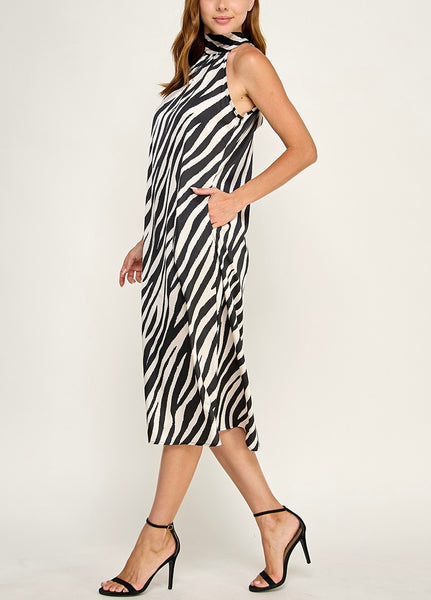 Zebra Satin Midi Dress / Black & White