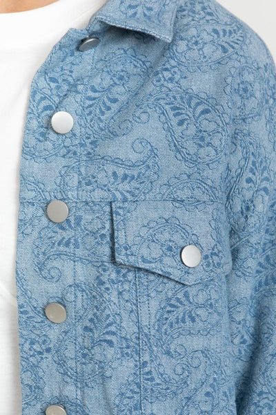paisley floral cropped jean jacket // denim blue