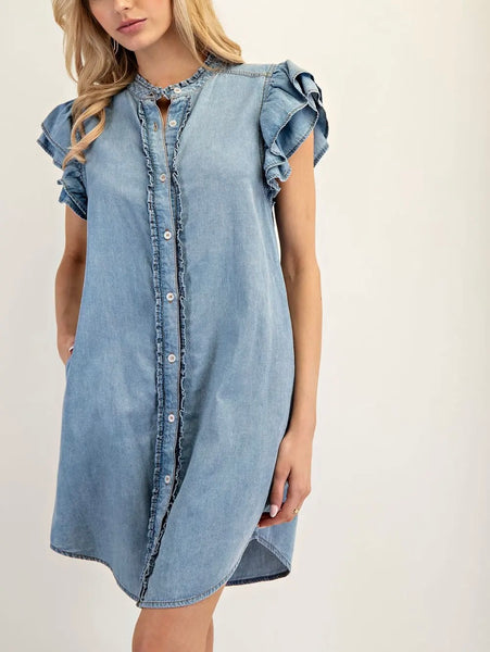 Savannah Ruffle Sleeve Denim Dress