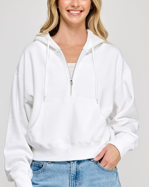 essential 1/2 zip hoodie / white