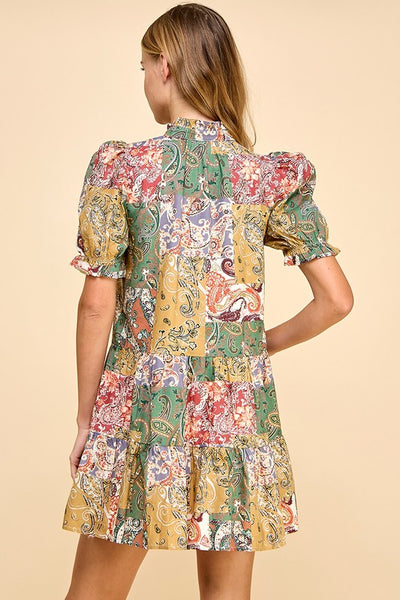 paisley colorblock dress