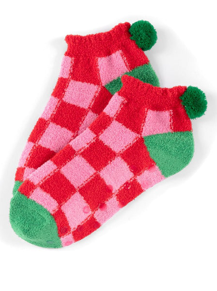 pink check home socks