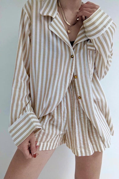 cambry stripe short set // khaki & white