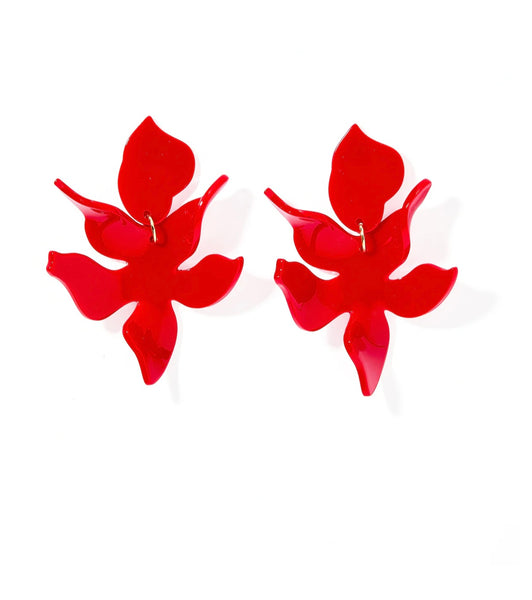 Flora statement earring / red