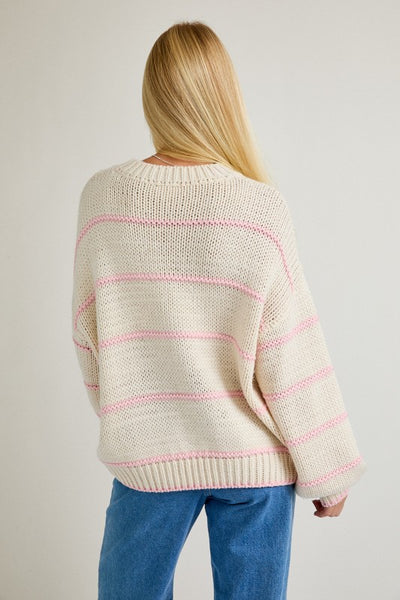 becca stripe sweater / white & pink