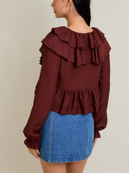 jessie ruffle top / brown