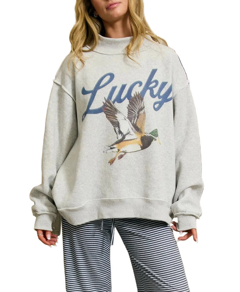Lucky Duck Mock Neck Sweatshirt / Ash Grey (PRE-ORDER Arrives Oct 29)