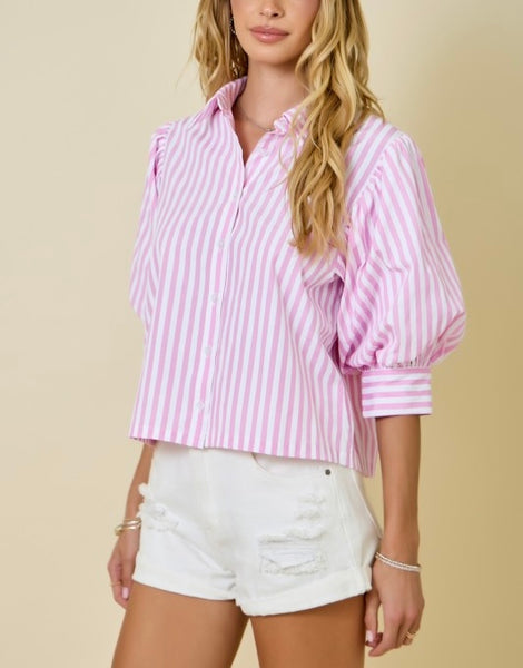 Aubrey puff sleeve top / pink stripe