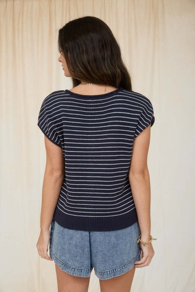 Ruth striped short sleeve cardigan / navy & cream