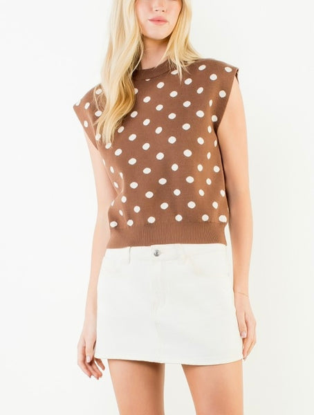THML polka dot sleeveless sweater / chocolate