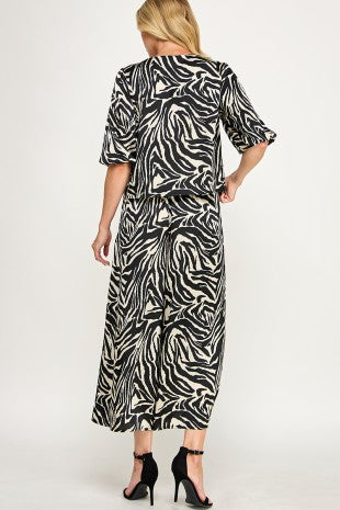 Zebra Satin Pant Set / Black