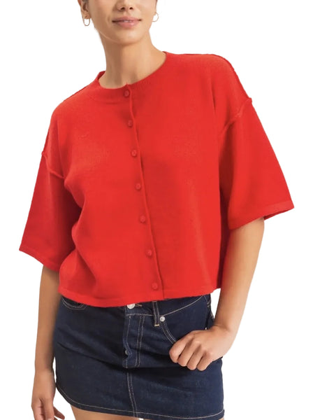 Victoria Short Sleeve Cardigan / Red