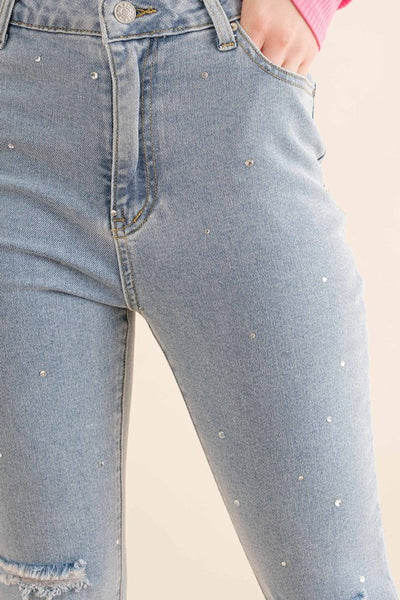 rhinestone studded crop distressed jean // light wash