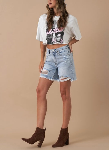 high rise bermuda short / light wash
