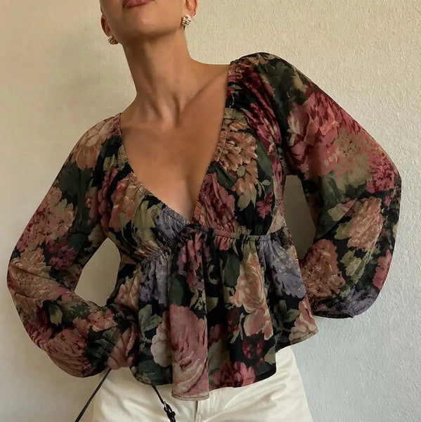 Floral Babydoll Top / Black