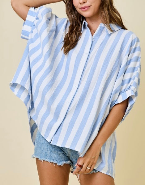 stripe button up top / light blue