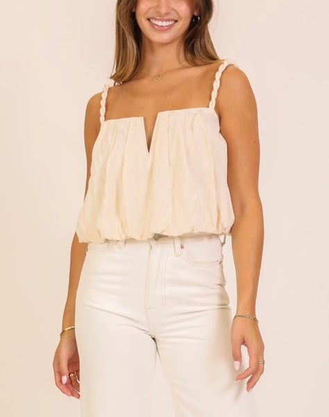 twisted strap bubble hem top / ivory