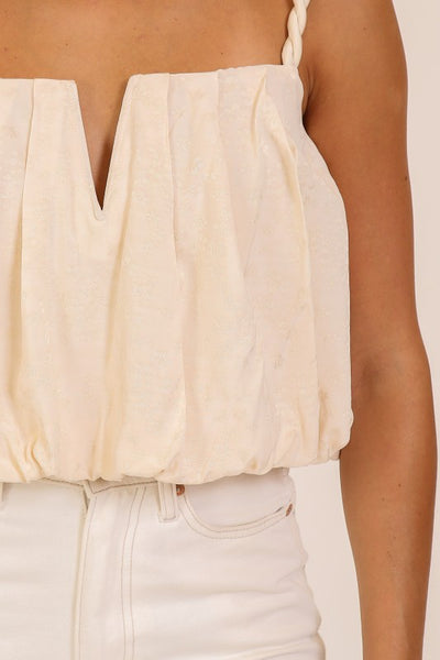 twisted strap bubble hem top / ivory