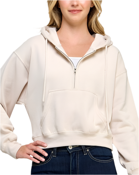 essential 1/2 zip hoodie / beige
