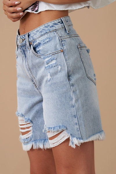 high rise bermuda short / light wash
