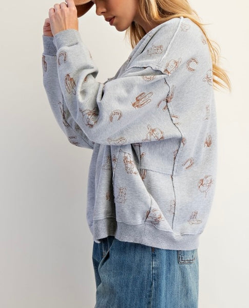 western print sweatshirt / heather grey