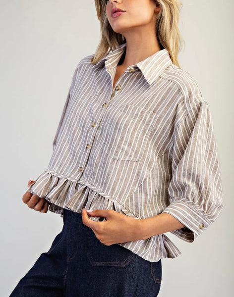 Clara ruffled hem shirt / coco stripe