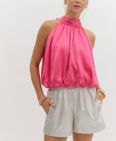sparkling rose satin top / pink