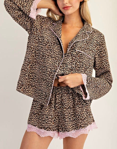 leopard print satin pj set