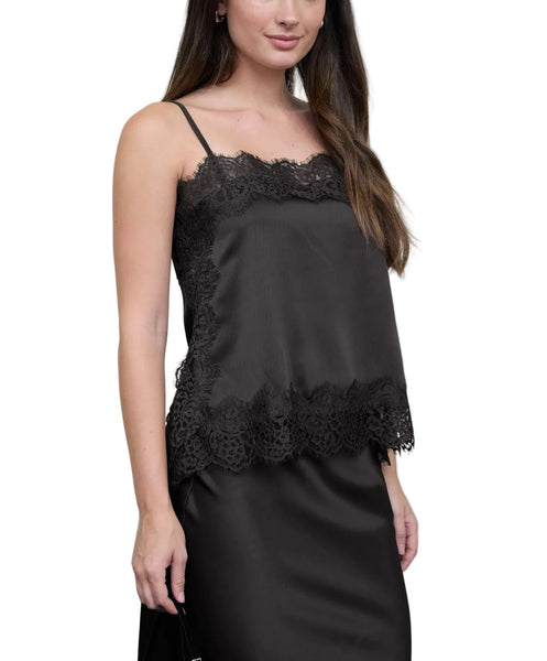 Satin Lace Trim Cami / Black