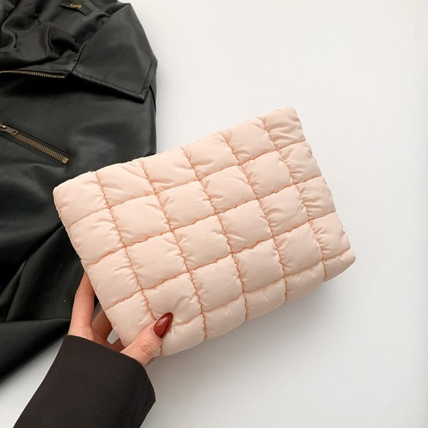 quilted puffy makeup bag / pink